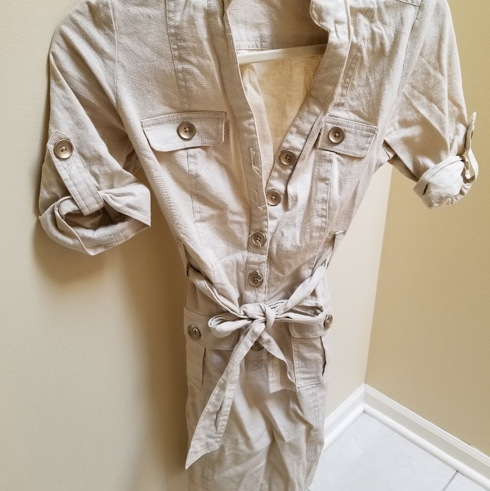 New York & Company Beige Sand Linen Dress